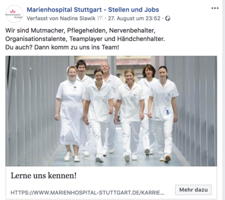 Pflegekräfte gesucht fürs Marienhospital in Facebook