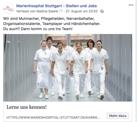 Pflegekr&auml;fte gesucht f&uuml;rs Marienhospital in Facebook