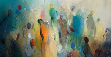 Miteinander, 2026 Acrylbasierte Mischtechnik auf Papier, 50×70 cm von Dr. Sabine Waldmann-Brun Miteinander, 2026 Acrylbasierte Mischtechnik auf Papier, 50×70 cm von Dr. Sabine Waldmann-Brun