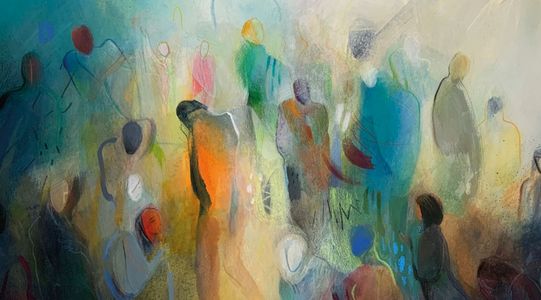 Miteinander, 2026 Acrylbasierte Mischtechnik auf Papier, 50&times;70 cm von Dr. Sabine Waldmann-Brun