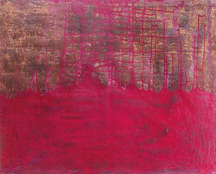 Bei seinen Gemälden verwendet Dr. Klemm in Verbindung mit Acrylfarben bestimmte Materialien wie Metallstaube Bei seinen Gemälden verwendet Dr. Klemm in Verbindung mit Acrylfarben bestimmte Materialien wie Metallstaube