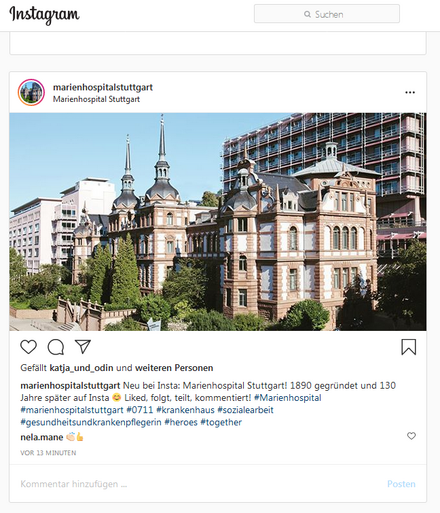 Das Marienhospital Stuttgart ist ab sofort auf Instagram aktiv