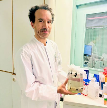 Dr. Mathias Ndhlovu-Korn zeigt Blutegel, wie sie vor der Behandlung gelagert werden